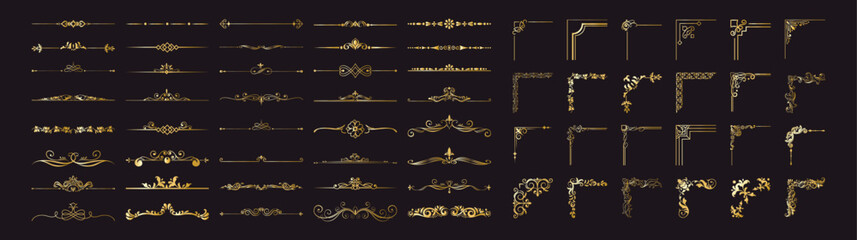 Wall Mural - Set of gold vintage frame and corners icon. Vintage frames.