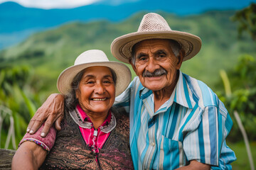 Wall Mural - An elderly Hispanic couple enjoying outdoors, their love palpable, reflecting a Latin American immigrant's fulfilling retirement