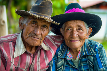 Wall Mural - An elderly Hispanic couple enjoying outdoors, their love palpable, reflecting a Latin American immigrant's fulfilling retirement