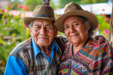 Wall Mural - An elderly Hispanic couple enjoying outdoors, their love palpable, reflecting a Latin American immigrant's fulfilling retirement