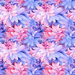  Pink and Blue Flower Pattern on Pink Background