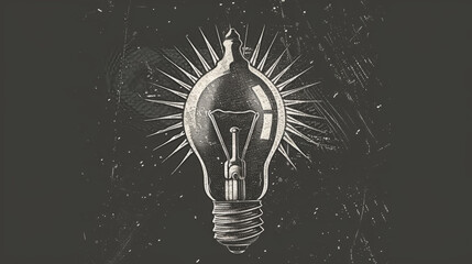 Wall Mural -  a black and white drawing of a light bulb with a starburst in the middle of the light bulb.