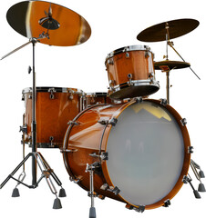 Professional drum set with cymbals isolated cut out on transparent background