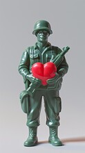 Plastic Soldier Toy Holding A Heart, Illustration Made With Generative AI