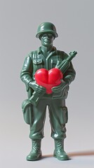 Plastic soldier toy holding a heart, illustration made with generative AI