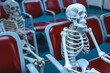 Skeletons sitting in a waiting room. Hospital, clinic, dental office. Waiting kills