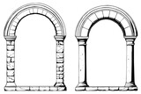 Fototapeta Dziecięca - Greek column, architecture arch, roman pillar, doorway, archway vector sketch set.