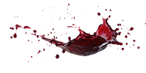 Red wine splash with drops isolated on transparent background, clipart, cutout, png.