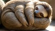 a sloth with its body curled into a ball sleeping upscaled 4