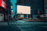 Fototapeta Sport - A city street at night with a large billboard in the background