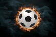 Picture Soccer ball surrounded by fire and black smoke background