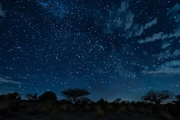 The night sky is filled with stars, creating a peaceful and serene atmosphere
