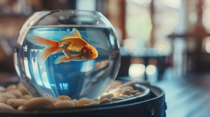 Poster - Aquarium with fish in cozy room interior. Background concept