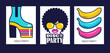 set of pop art style designs for disco party