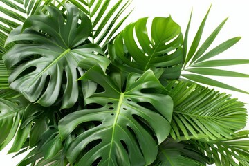 Wall Mural - Lush green palm leaves creating a tropical border, isolated on white for versatile design applications