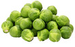 A pile of brussel sprouts arranged elegantly on a pristine white background