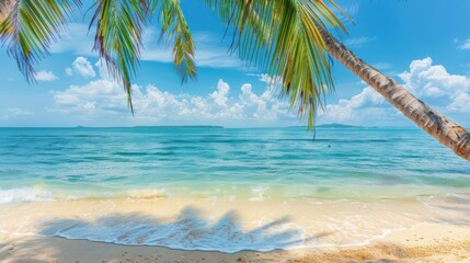 Wall Mural - Beautiful tropical beach sea view at midday landscape. AI generated image