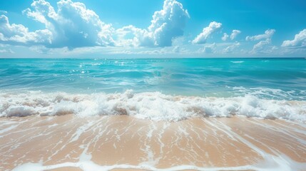 Wall Mural - Beautiful tropical beach sea view at midday landscape. AI generated image