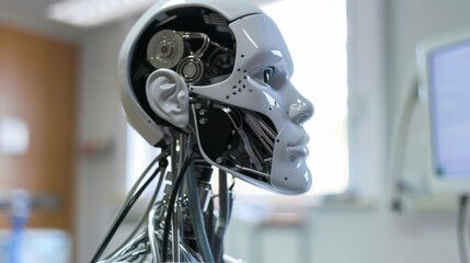 Leinwandbilder - Robot Head With Computer Monitor