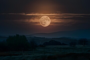 Wall Mural - Moon shines brightly against the dark sky, casting a mystical glow