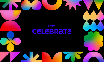 Poster - Celebration Banner with Colorful Geometric Frame. Abstract Art Border in Modern Style with Color Gradient.