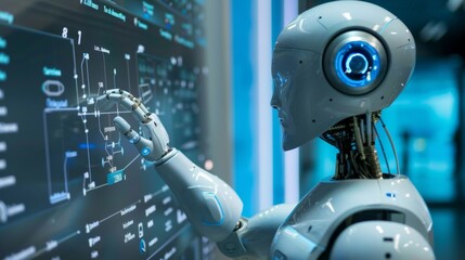 Leinwandbilder - Robot Touching Screen With Hand