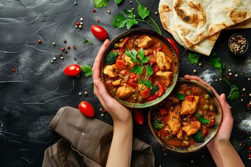 Two Hands Holding a Bowl of Chicken Curry