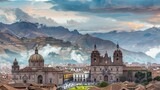 renowned for its historical colonial architecture, which includes views of the Andes mountains from the Plaza Mayor and the Basilica Menor church in Cusco's old town.