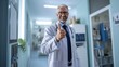 © Ailee Tian - A male doctor giving a thumb up. Hospital, veterenarian, blur. Generated by artificial intelligence.
