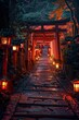 Fushimi Inari Taisha with stone path surrounded by red
