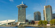 A'DAM Tower (1971) with A'DAM LOOKOUT in Amsterdam North. A'DAM LOOKOUT is an observation deck with an unrivalled panoramic view of Amsterdam.