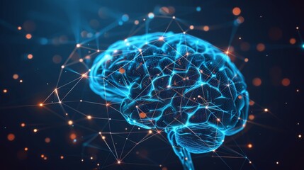 Aufkleber - Blue Brain With Connected Lines and Dots