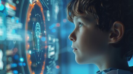 Leinwandbilder - Young Boy Observing Futuristic Display