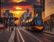 Urban Transit: City Street Scene Featuring a Passing Train