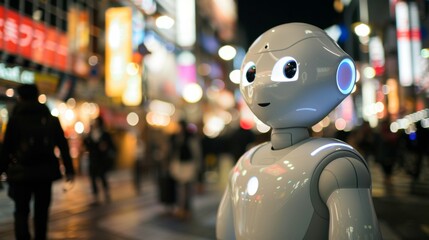 Aufkleber - Robot Standing on City Street at Night