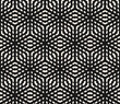 Vector monochrome geometric seamless pattern with hexagons, rhombuses, cubic grid, lattice, mesh, net, crossing lines. Black and white abstract background texture. Simple repeated design for print