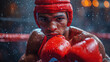 Boxer with red boxing gloves and helmet. Generative AI