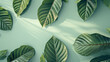 Minimalist pastel background with green leaves. Kratom leaves on pastel background.