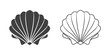 Scallop seashell logo. Isolated silhouette and contour drawing of a scallop on a white background. Vector