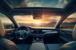 © evening_tao - Luxury Car Interior on a Scenic Sunset Drive