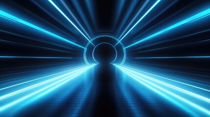 Poster - Futuristic Blue Neon Tunnel with Light Effects