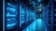 Futuristic Server Room with Blue Neon Lights