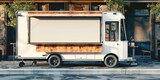 Fototapeta Londyn - Blank food truck parked on the side of the street ready to be filled with a small business