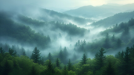 Wall Mural - Mountains - trees - fog - clouds - hazy- inspired by the scenery of western North Carolina 