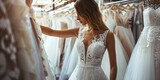 Fototapeta Londyn - Bride trying on her wedding dress
