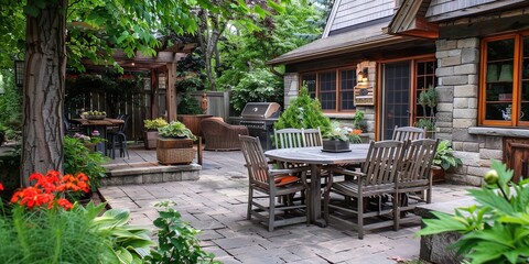 Wall Mural - Patio furniture in the back yard patio