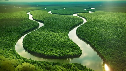 Wall Mural - Aerial view of mangrove forest and river, Thailand, AI Generated