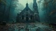 an abandoned chapel in a deep forest that is frightening and dark and causes fear and spookiness, horror, darkness, gloom. generative AI