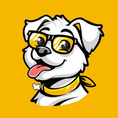 Wall Mural - Vector esports logotype cute cartoon dog on yellow background, logo cute dog, icon cute dog, sticker cute dog, symbol cute dog, emblem cute dog