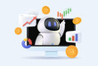 Crypto trading bot abstract concept 3D vector illustration. Automated AI tradings, best bitcoin trading bot analyze cryptocurrency market data 3D, financial exchange, earning profit abstract metaphor